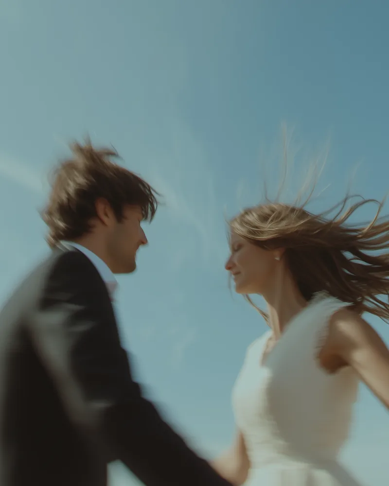 Artistic motion portrait of a couple during a destination wedding in Cyprus, capturing emotion, movement, and modern editorial style.